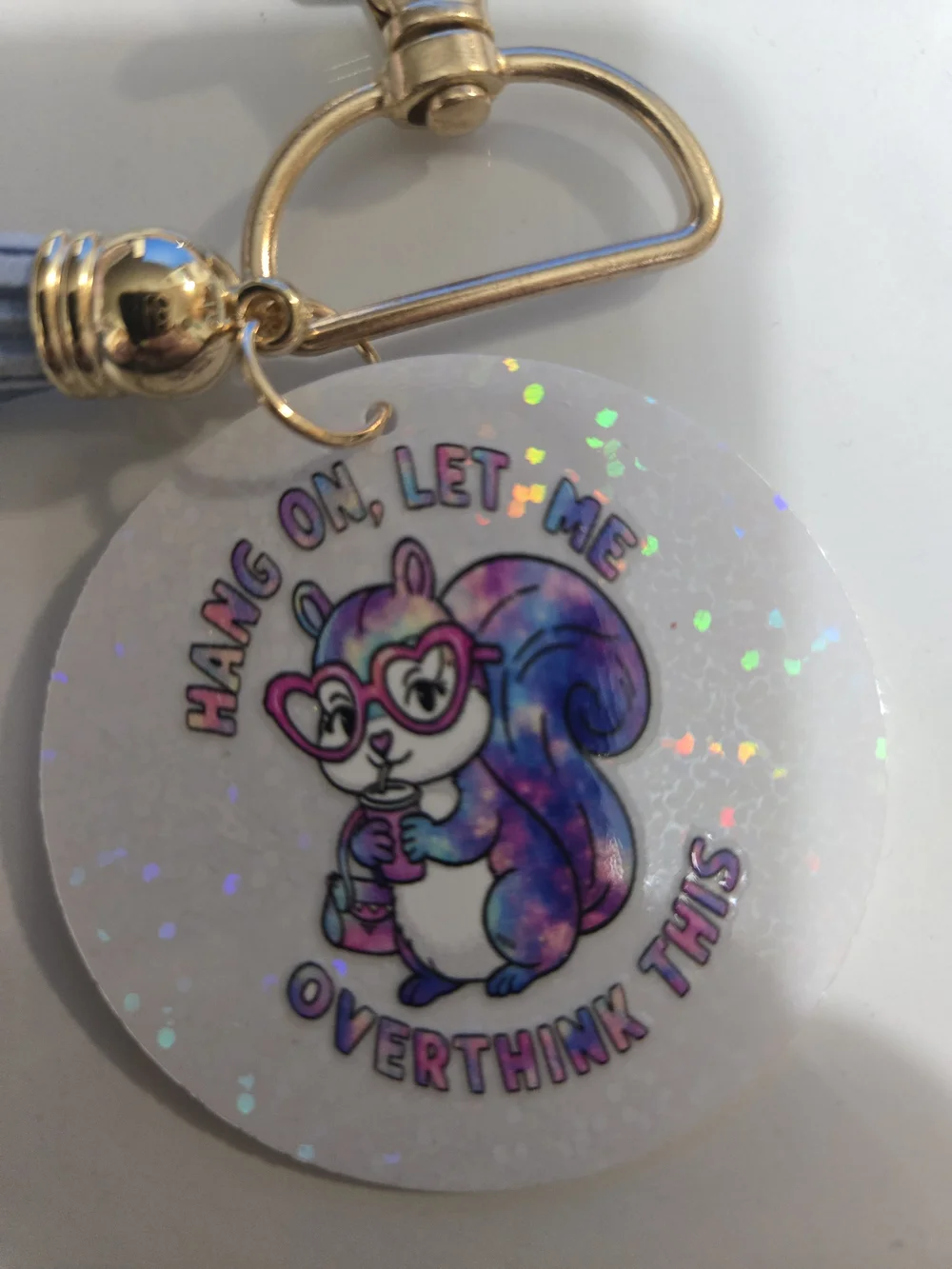 Handmade Blue Tassel Holographic Squirrel Keychain